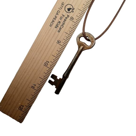 Skeleton Key Necklace Men Women Religious Jewelry Brown Faux Leather Cord #2 - Picture 7 of 15